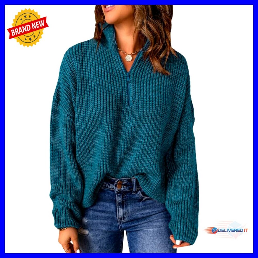 Long Sleeve 1/4 Zip Pullover V Neck Sweater Chic Casual Stretchy Knit Top